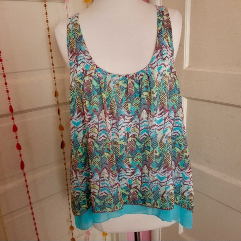 Decree Multicolor Abstract Racerback Tank Top XL Flowy Y2K Boho